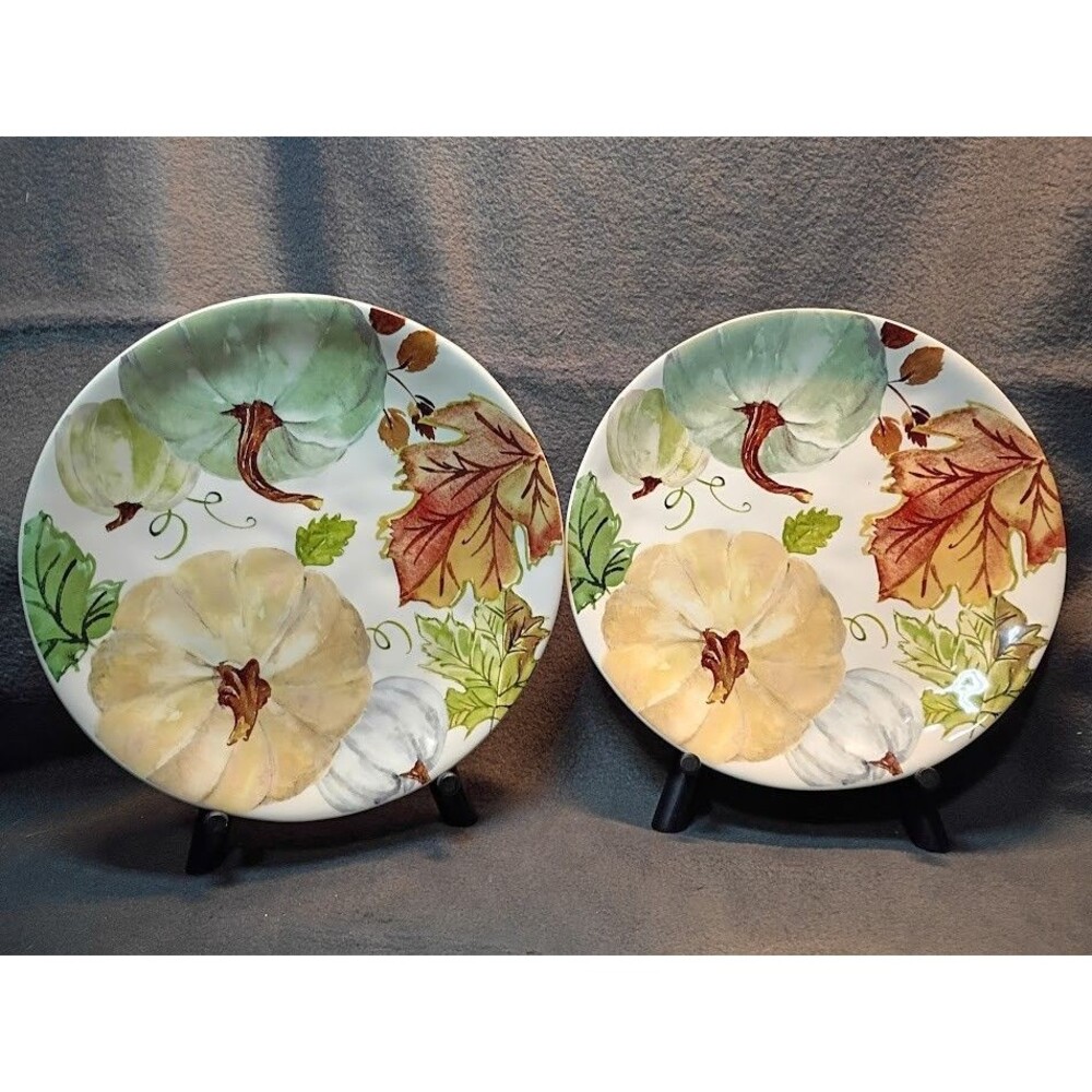 Set/2 Robert Stanley Harvest Pumpkin Salad Dessert Plates Fall Thanksgiving 1A